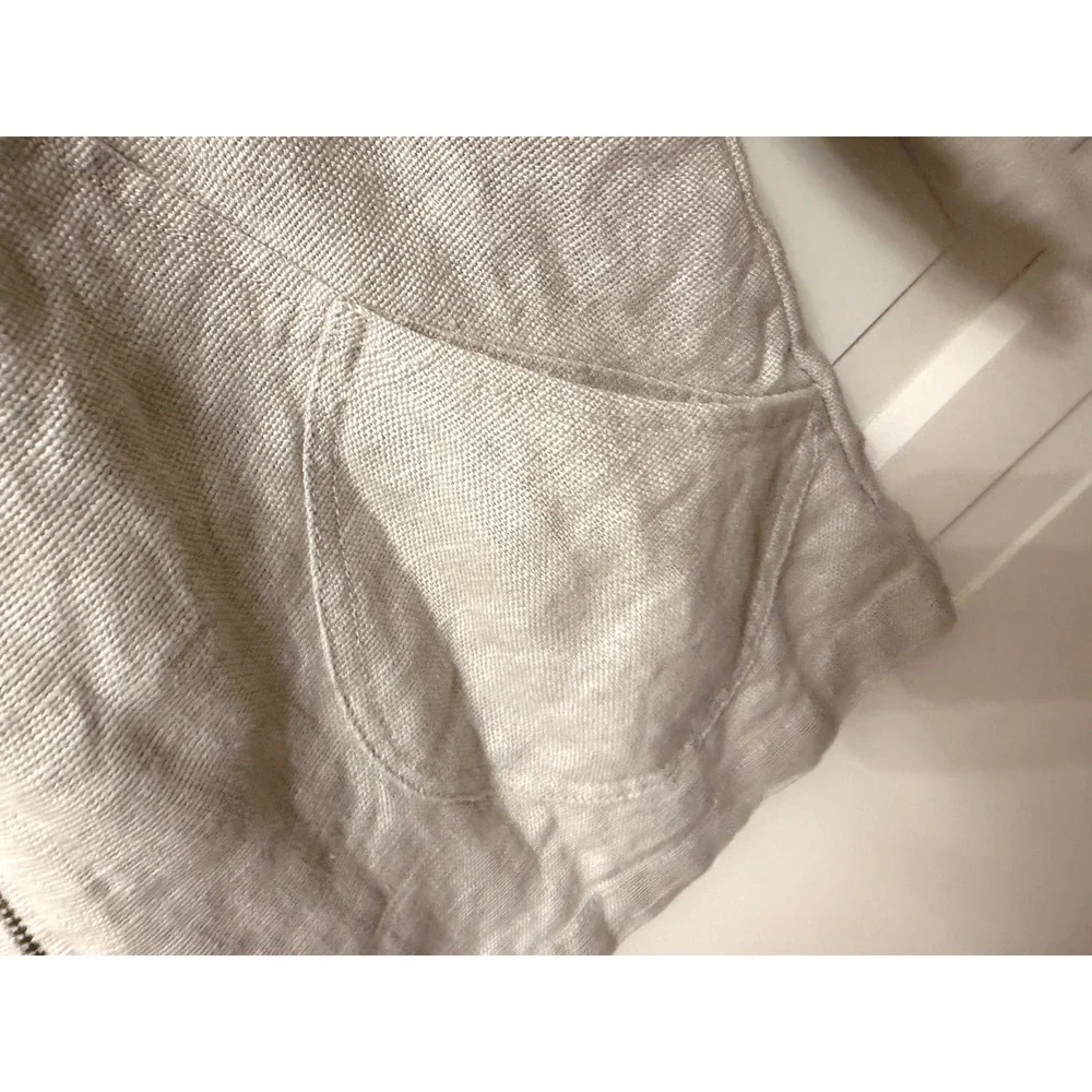 Coldwater Creek Beige 100% Linen Full Zip Hooded Jacket 3/4 Sleeve Small Travel